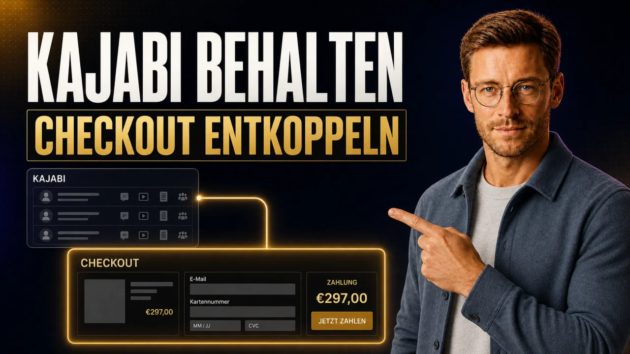 CloserCart Ratgeber-Thumbnail: Kajabi Alternativen: Kurs behalten, Checkout entkoppeln